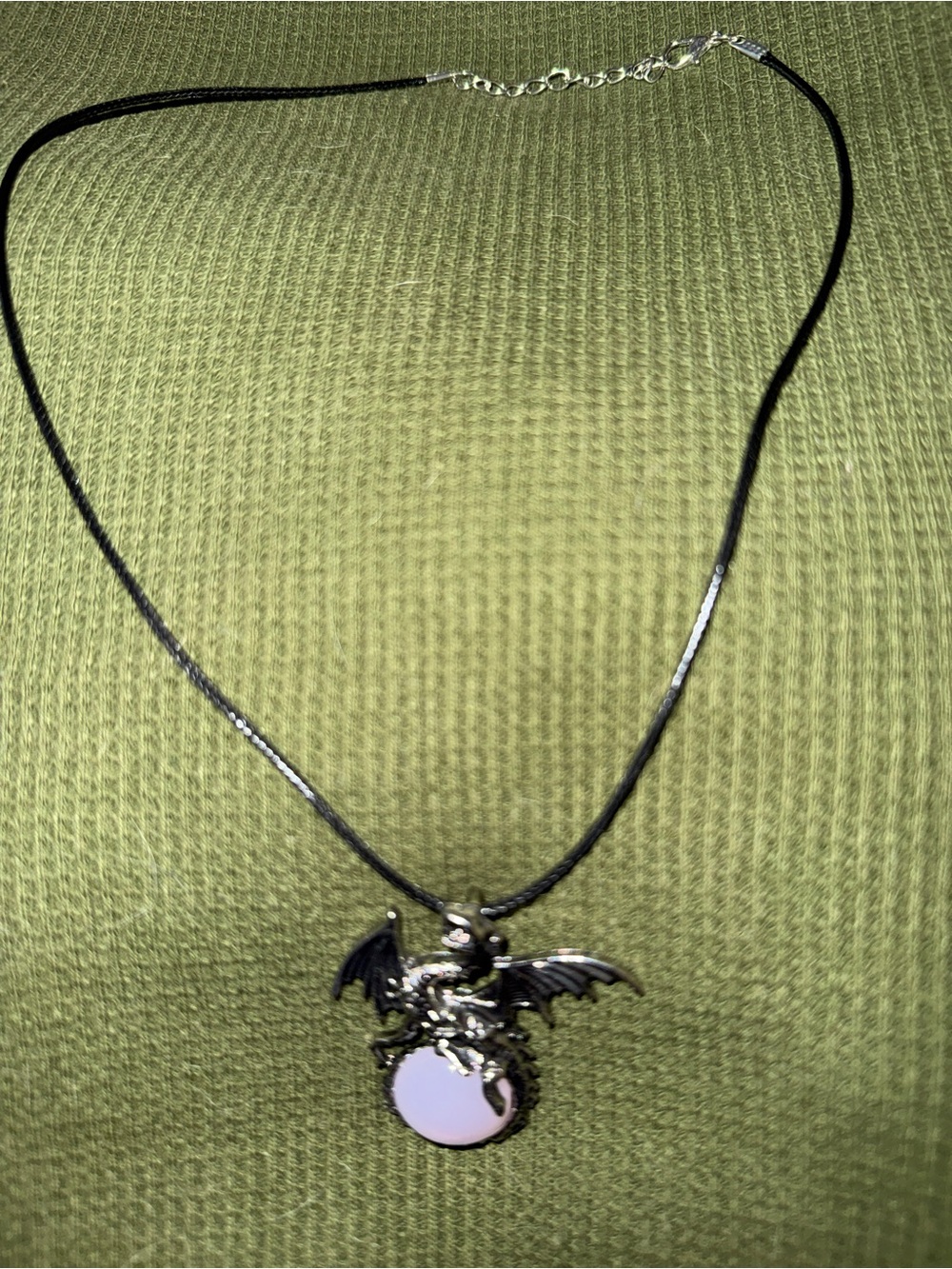 Dragon Pendant Necklace in Black with Pale Pink Accent